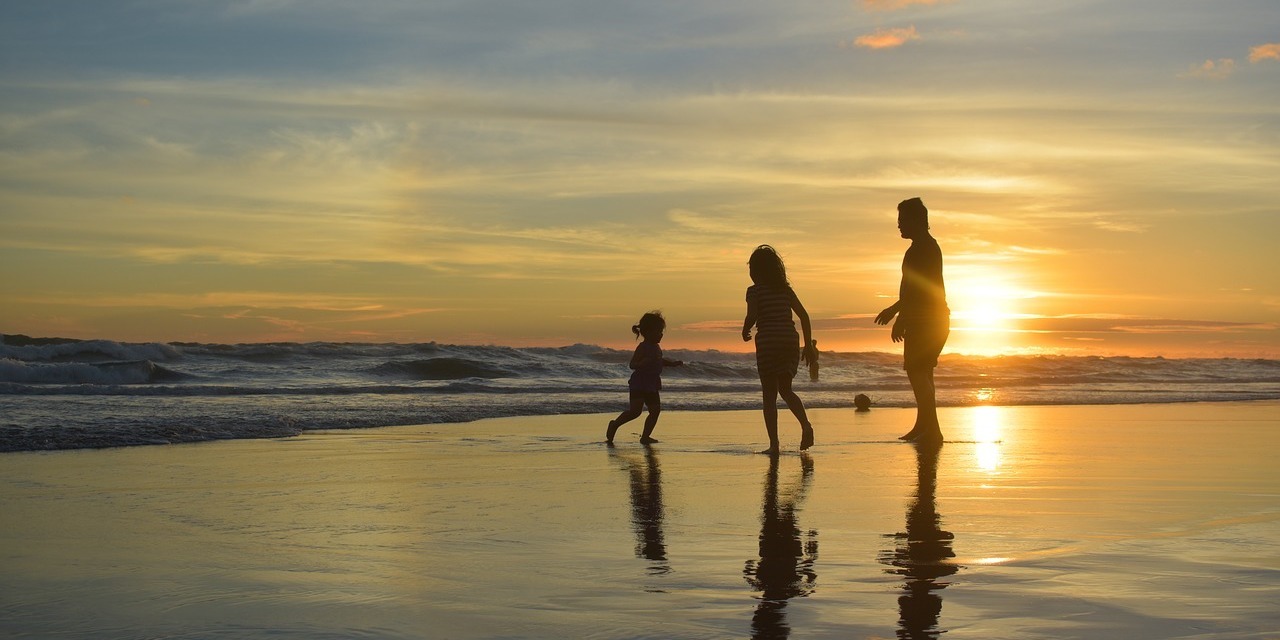 Family Silhouette Happiness Sunset Dusk Beach